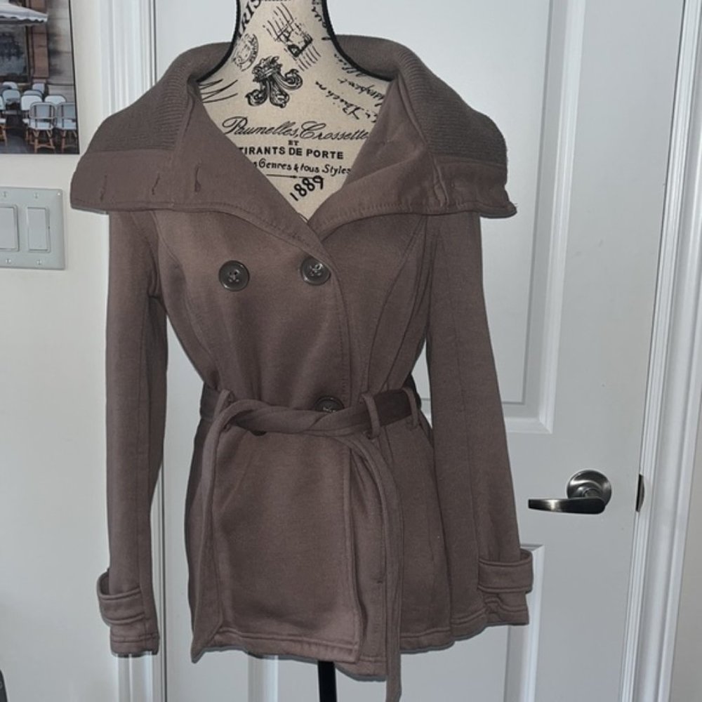 Mossimo Belted Taupe Fleece Lined Double Breasted Jacket Size M - Picture 1 of 8